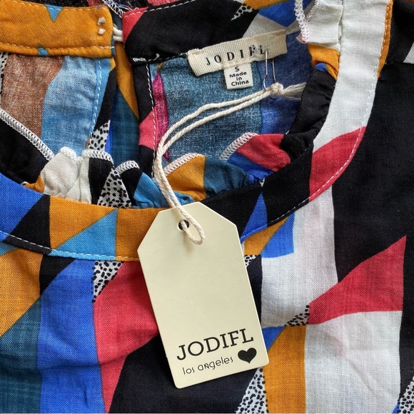 NWT Jodifl Colorblock Ruffled Long Sleeve Tunic Top Blouse Shirt Blue Black Red - Picture 5 of 7